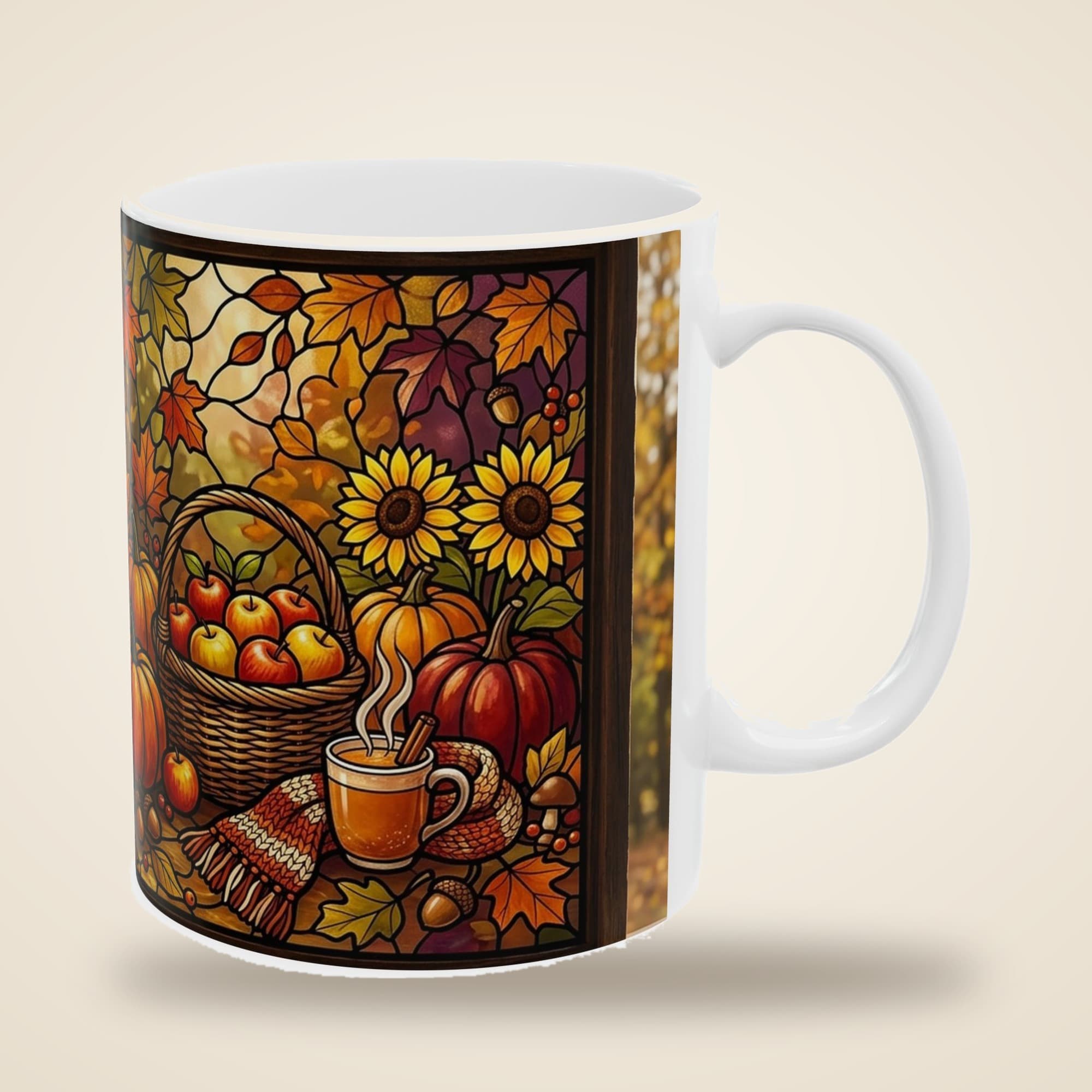 Fall Mug, Hello Fall Stained Glass Coffee Cup, Pumpkin Sunflower Autumn Decor